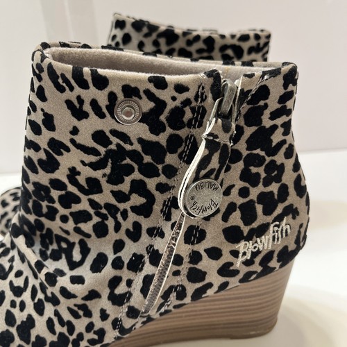 Blowfish Damen 8 Stiefeletten grau schwarz Leopard Keilabsatz seitlicher Reißverschluss Druckknopf - Bild 3 von 10