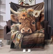 Cozy Highland Cow Flannel Blanket - Soft All-Season Cozy Throw Fleece Blanket