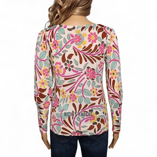 Maglione Talbots Petites lana merino S primavera floreale retrò mod stampa leggero - Foto 5 di 9