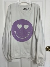 Smiley Face Oversized Sweatshirts Purple Made in USA L/XL Garment Dyed