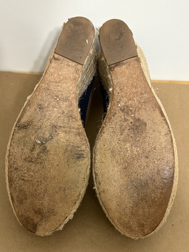 TORY BURCH Logo Navy Blue Cerise Espadrille Wedge Sz 6.5 Jute Pump Braided Rope - Picture 6 of 7