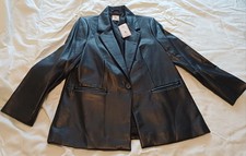 Women's TU Black Faux Leather Blazer Jacket Size 14 BNWT