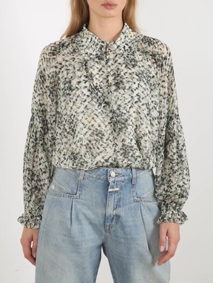 Lala Berlin blouse green white Basil shirt Kufiya print viscose XS 34