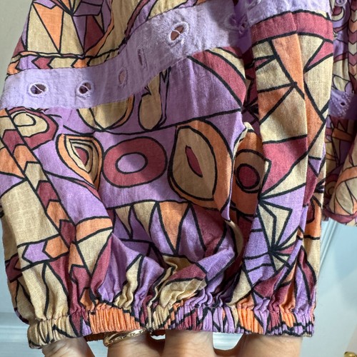 Anthropologie Let Me Be Peasant Top Purple Geometric Print Lace Boho Size Large - Picture 11 of 14