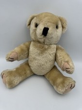 Vintage Jointed Teddy Bear 13" Tan Plush Mid Century Stuffed Animal