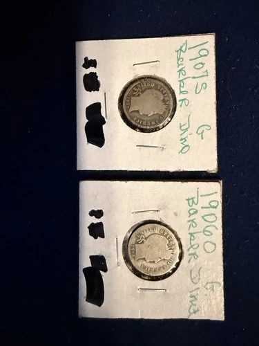 Barber Dimes 1907 & 1906 Silver 10C G Grade Circulated Variety