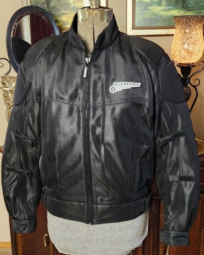 First Gear Womens Black Mesh Padded Motorcycle Riding Jacket zip out liner Sz M - Picture 9 of 24