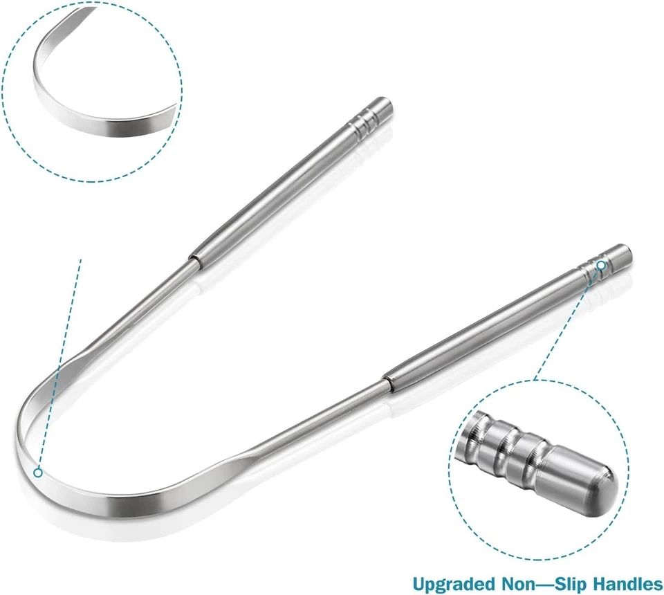 Raspador de lengua de metal de 3 piezas, raspadores de lengua para adultos niños, acero inoxidable Foto 4 de 4