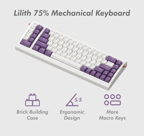 02Lilith Q 75% 5.5° Ergonomic Keyboard with OEM Keycap, Lego-Compatible Case,... - Picture 2 of 7