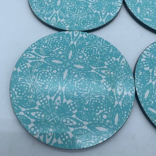 Monsoon Home Denby Antalya Set Of 4 Round Drinks Coasters Floral Turquoise - Picture 2 of 7