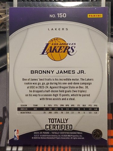 2024-25 Panini Totally Certified Purple Mirror #150 Bronny James Jr. Rookie RC - Picture 6 of 6