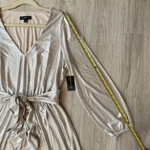 INC International Concepts VNeck Dress Womens Size 8 Metallic Silver Long Sleeve - Picture 3 of 19