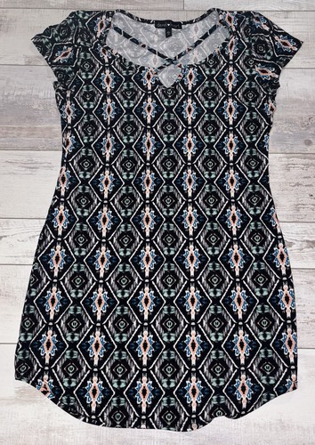 Derek Heart Short Sleeve Dress size XL - Black/Blue/Green/Geometric - NEW     B - Picture 1 of 9