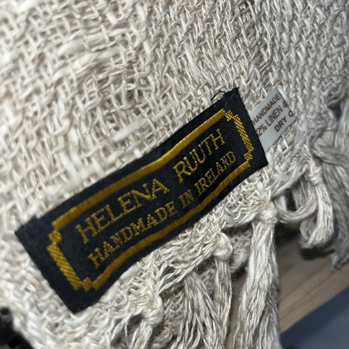 Helena Ruuth Schal beige Leinenmischung mit Fransen Handarbeit Irland - Bild 3 von 7