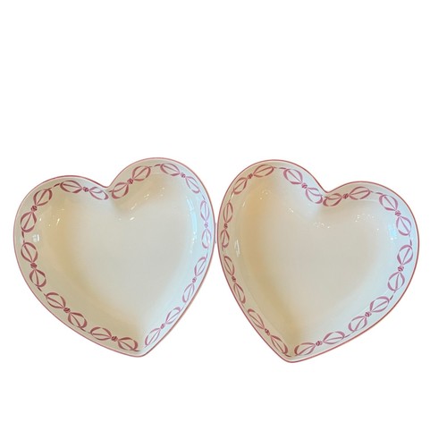 3pc Valentines Day Heart Shaped Ceramic Bowls with Pink Bow Border New - Picture 9 of 15