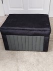 Grey Leather Footstool/ Pouffe Black Velvet Fabric Top