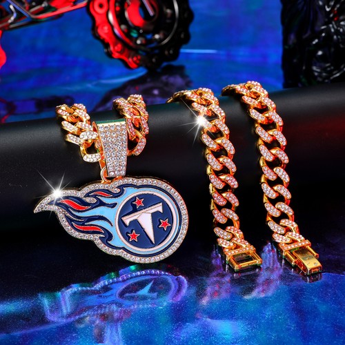 COLLAR GEMA HOUSTON TEXANS Plata/Dorado Bling Fútbol Colgante/Cadena Cubana 20" - Imagen 16 de 123