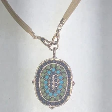 Monet Oval Pendant Boho Necklace with Blue and Green Stones