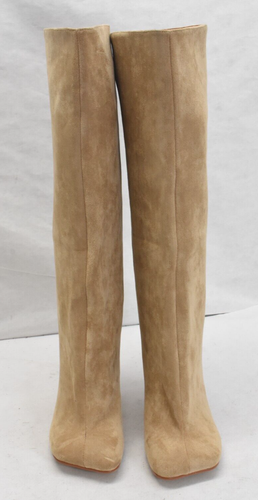Knee High Boots Nude Suede Wide Calf Stiletto Long Boots Square Toe Size 9