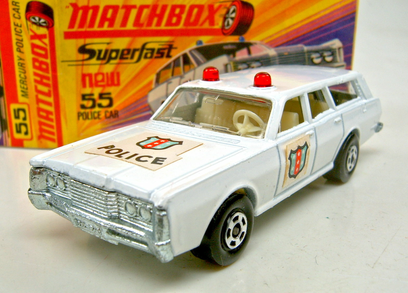 Matchbox SF no 55b Mercury Police Car blancoo Police Police Police & shield Top en i box defd5e Matchbox SF no 55b Mercury Police Car blancoo Police Police Police & shield Top en i box defd5e