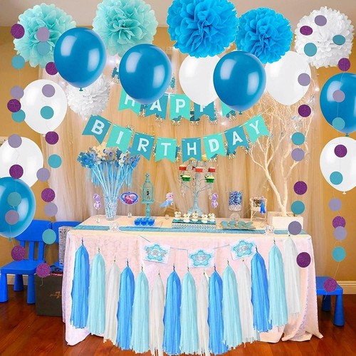 Papel de tela mixta pompones colgantes guirnalda niños fiesta decoración pancarta de cumpleaños - Imagen 6 de 36