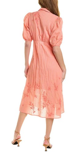 Johnny Was Workshop M $295 Orla Puff Sleeve Shirt Dress Peach and Pink Cotton - Picture 2 of 11