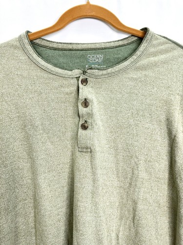 Ocean Coast Mens Sz XL Green Soft Exposed Stitching Long Sleeve Henley Shirt - Picture 3 of 14