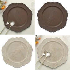 6 Rustic 13" Wooden Round Acrylic CHARGER PLATES Scalloped Trim Party Events