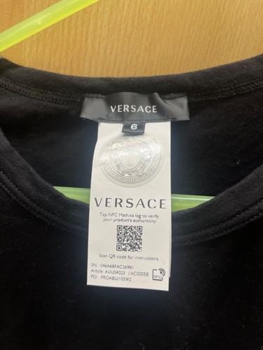 Versace T-shirt Mens Cotton Short Sleeve Plain Crew Neck Logo Print Size S Black - Picture 3 of 4