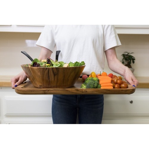 Acacia Wood Large Angled Serving Bowl Decorative Centerpiece Kitchen Dining New - Picture 8 of 9