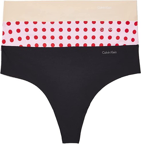 Calvin Klein Damen Tanga Invisibles 3er Pack, Grid Dot/ Beechwood/ Black, Medium - Bild 1 von 2
