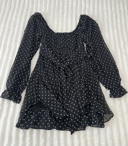 Abito donna THIRTY/THIRTY LA aderente e svasato mini manica lunga a pois nero taglia L - Foto 2 di 8