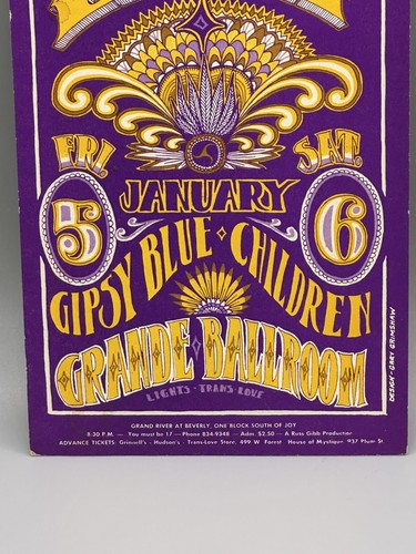 1968 Clear Light, Gipsy Blue, Grimshaw GRANDE BALLROOM Handbill Postcard - Picture 3 of 15