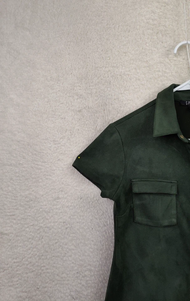 Spense женщин платье 4 зеленый поли смесь коротким рукавом воротник Snap вниз колена длины - Изображение 2 из 4