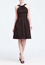 Davids Bridal Cocktail Formal Dress Sz 10 Brown Ruched Bodice Halter Pockets D1