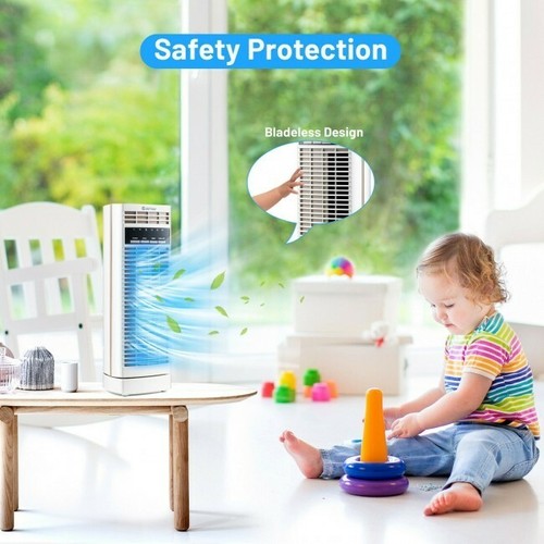 14-Inch Oscillating Tower Fan – White Mini Desk Fan with 3 Speeds – Compact Elec - Picture 7 of 12