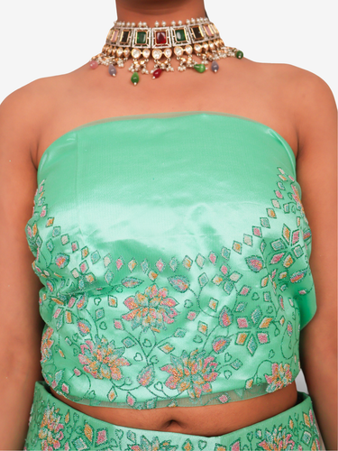 Semi-Stitched Lehenga with Soft Net Fabric & Multi beads work by Shreekama - Picture 15 of 21