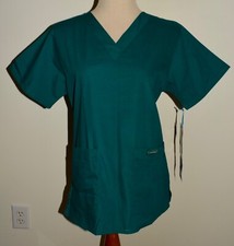 New Womens Landau Scrub Top Small Short Sleeve Green Classic Fit Front Pockets