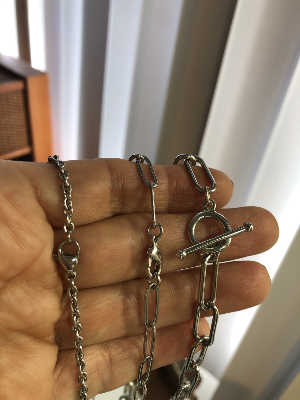 Silver tone  Mixed chain link Statement, Pendant … - image 9