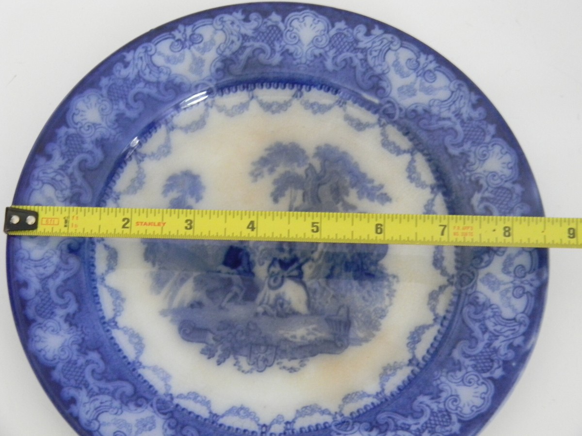 Royal Doulton Burslem Flow Blue Watteau Pattern 8.5
