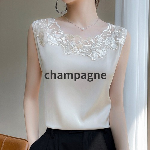 Damen elegante seidige Satinweste Spitze Blumenmuster Unterhemd Riemen Top Büroweste Sommer - Bild 18 von 21