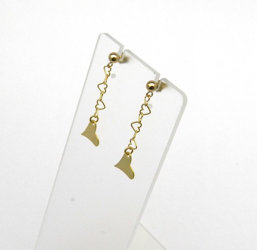 SPARKLING  DANGLING  HEARTS  14K YELLOW GOLD  ITALIAN DESIGN  EARRINGS NIB #J526 - Picture 2 of 3
