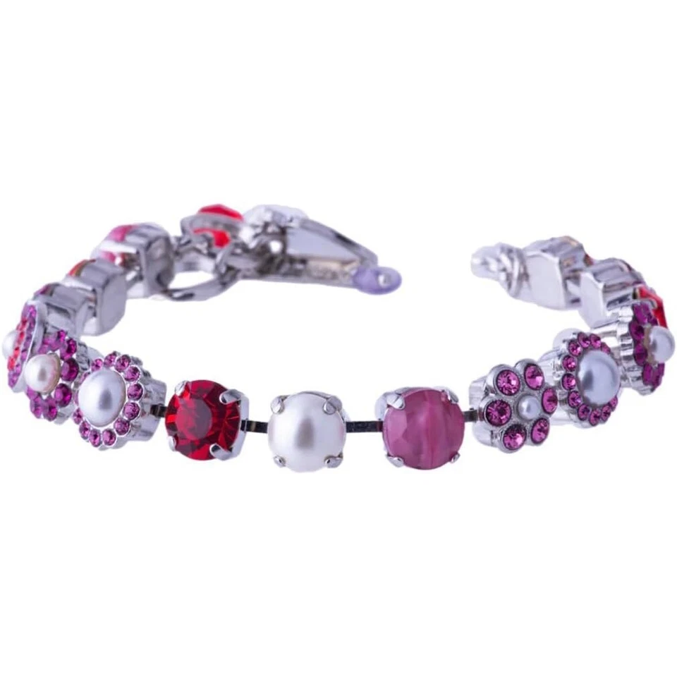Pulsera de Plata Mariana Roxanne Rojo Fucsia Rosa Cristal Floral Mosaico 1166 Nueva con Etiquetas Foto 2 de 2
