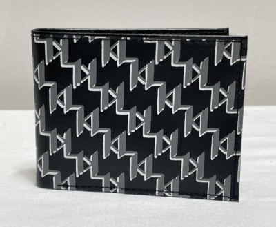Karl Lagerfeld Paris Men's Monogram Bifold Wallet, Black And Gray