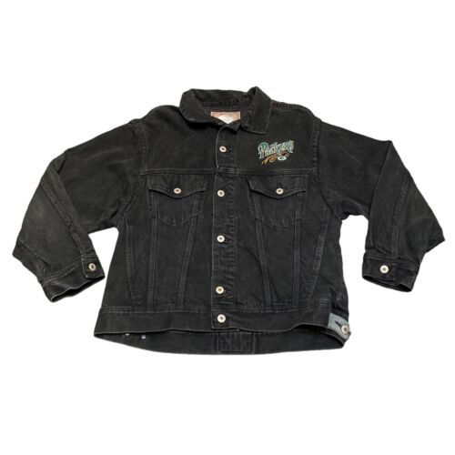 Green Bay Packers schwarze bestickte Denim-Marke NFL Herrenjacke Größe Large - Bild 3 von 11