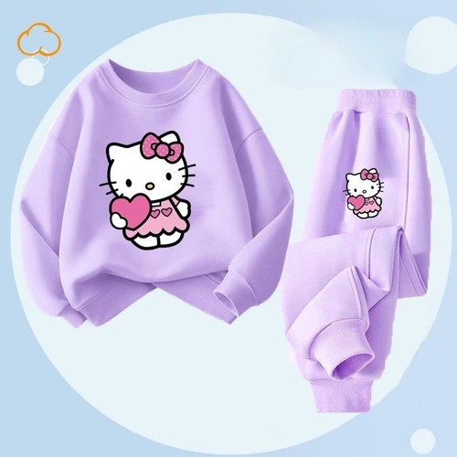 Disney Kinder Pyjama Hello Kitty Mädchen Hoodie Hose Outfit Set Winter Pullover