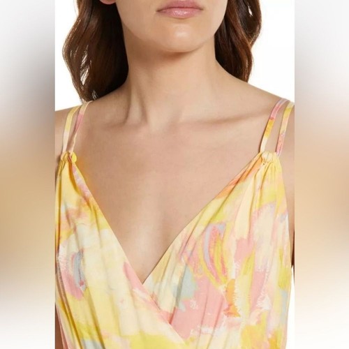 Adelyn Rae Size M Connie Abstract Chiffon Midi Dress NWT Pink Yellow - Picture 4 of 14