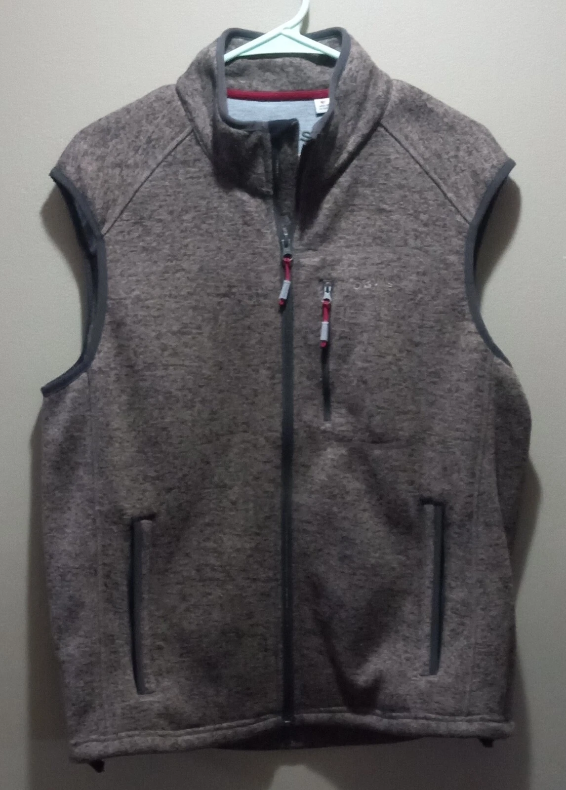Orvis Denali Sweater Fleece Vest Mens M Brown Full Zip Pocket Outdoor Hiking