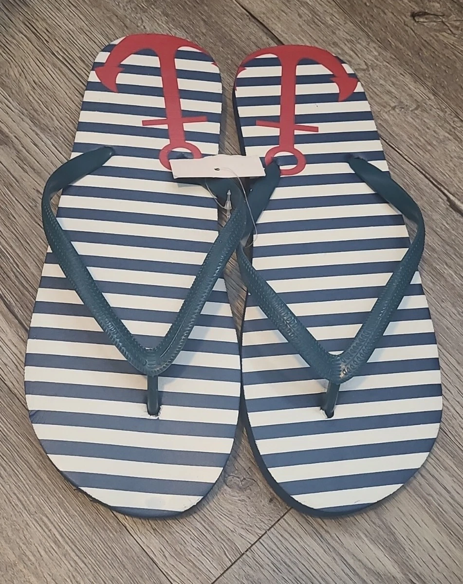 Sail Anchor Nautical Pattern Red White And Blue Women s Flip Flops 10.5