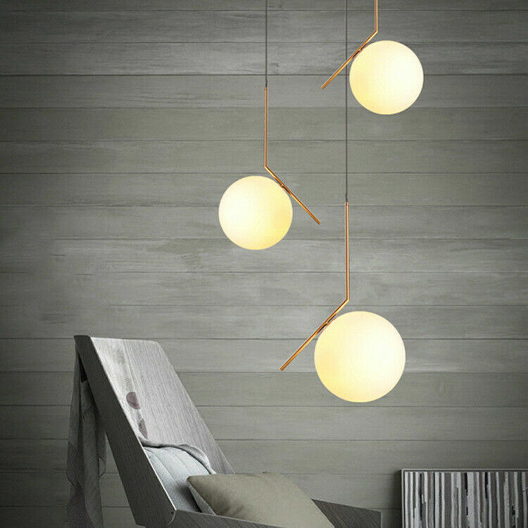 Nordic Style Single White Glass Globe LED Brass Cable Ceiling Pendant Lights Art